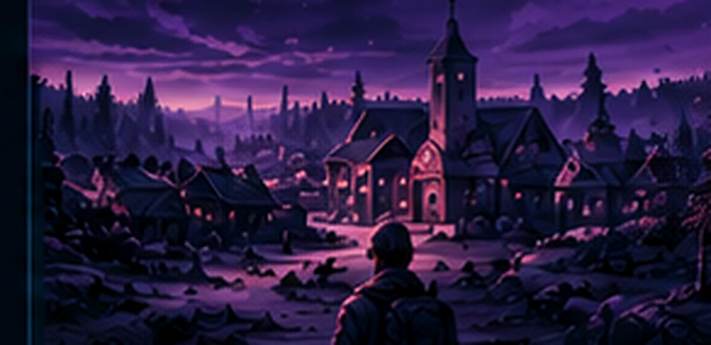 Pueblo al anochecer con ambiente de roleplay